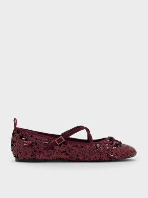 Charles & Keith - Sequinned Crossover Mary Jane Flats