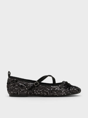Charles & Keith - Sequinned Crossover Mary Jane Flats