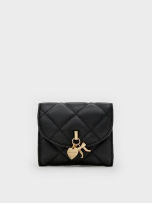 Charles & Keith - Arrietty Quilted Bow-Heart Charm Curved-Flap Wallet