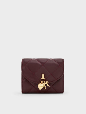 Charles & Keith - Arrietty Quilted Bow-Heart Charm Curved-Flap Wallet