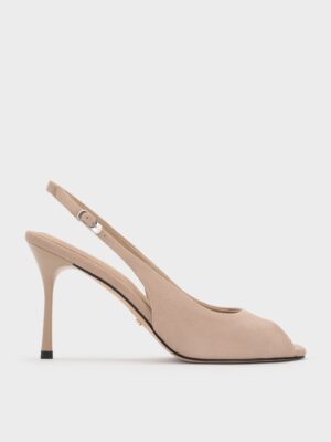 Charles & Keith - Kyra Suede Peep-Toe Slingback Heels