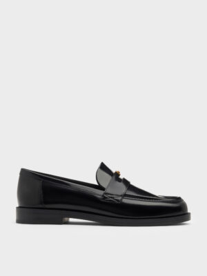 Charles & Keith - Georgina Leather Metallic-Accent Penny Loafers