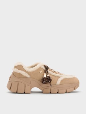 Charles & Keith - Yunna Suede & Faux Shearling Chunky Sneakers