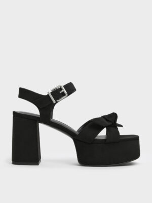 Charles & Keith - Anika Faux Suede Knot-Bow Platform Sandals