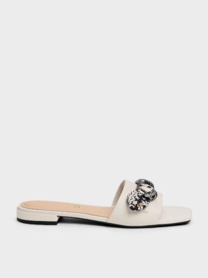 Charles & Keith - Tayari Leather Printed-Strap Slide Sandals