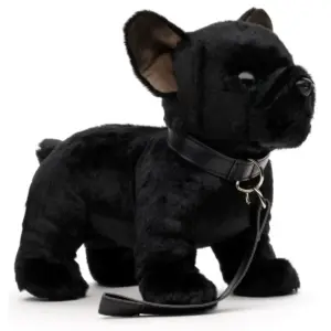 Uni Toys HFB2325R Black French Bulldog with Leash 23cm Standing Plush Toy