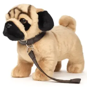 Uni Toys HM2325R Beige Pug Dog with Leash 23cm Standing Soft Plush Toy