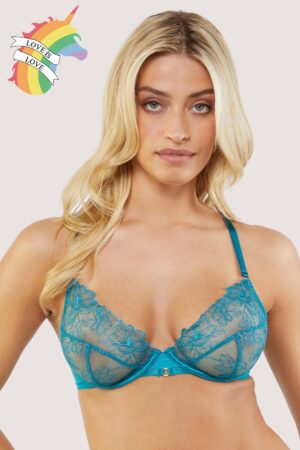 Marsha Teal Embroidery And Rings Plunge Bra | UK 32C | Playful Promises