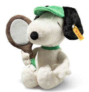 Steiff 024832 Snoopy Tennis White Plush Soft Toy With Plush Tennis Racquet
