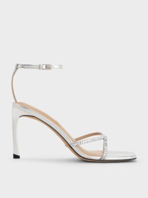 Charles & Keith - Jaylene Metallic Leather Gem Stiletto Sandals
