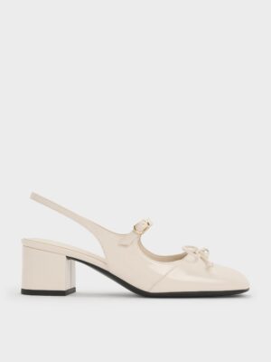 Charles & Keith - Patent Bow Crystal-Pearl Slingback Mary Jane Pumps