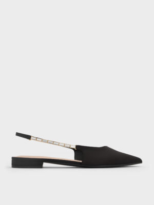Charles & Keith - Satin Crystal-Embellished Strap Slingback Flats