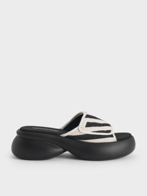 Charles & Keith - Striped Platform Sporty Slide Sandals