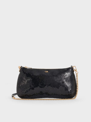 Charles & Keith - Sequin Mesh & Leather Shoulder Bag