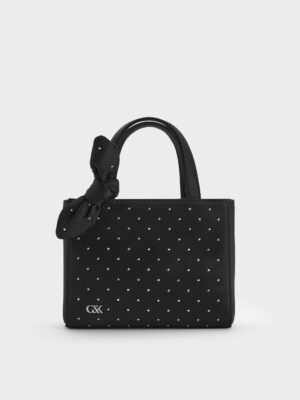 Charles & Keith - Satin Studded Knot-Bow Mini Bag