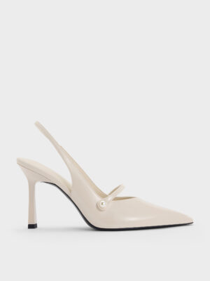 Charles & Keith - Helena Pearl-Buckle Pointed-Toe Slingback Pumps