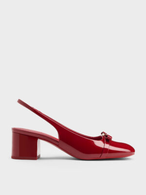 Charles & Keith - Dorian Patent Bow Block-Heel Slingback Pumps
