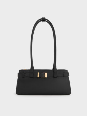 Charles & Keith - Jody Genuine Leather Belted Shoulder Bag