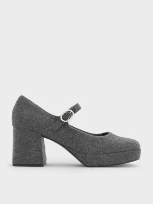 Charles & Keith - Felt Platform Mary Jane Pumps