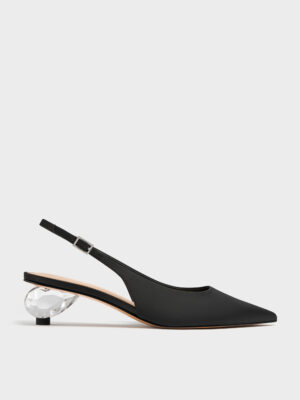 Charles & Keith - Pointed Crystal-Heel Slingback Pumps