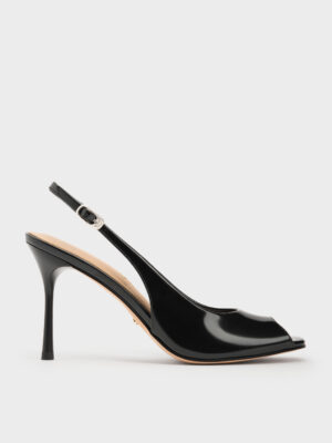 Charles & Keith - Kyra Leather Peep-Toe Slingback Heels