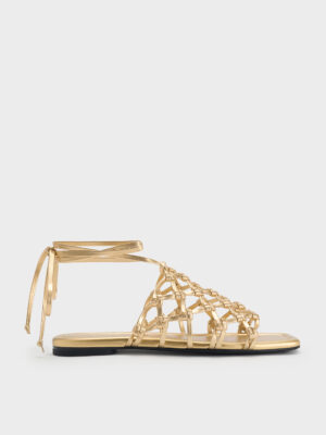 Charles & Keith - Woven Tie-Around Net Sandals