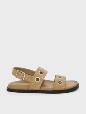 Charles & Keith - Faux Suede Grommet Slingback Sandals