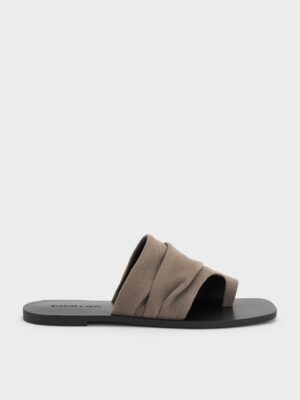 Charles & Keith - Faux Suede Ruched Toe-Ring Sandals