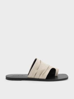 Charles & Keith - Faux Suede Ruched Toe-Ring Sandals