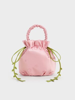 Charles & Keith - Mabel Satin Floral-Vine Bucket Bag