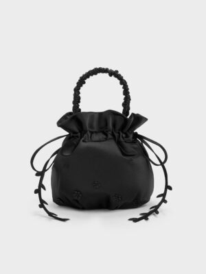 Charles & Keith - Mabel Satin Floral-Vine Bucket Bag