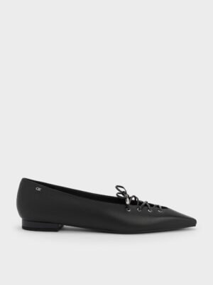 Charles & Keith - Jianna Leather Lace-Tie Flats