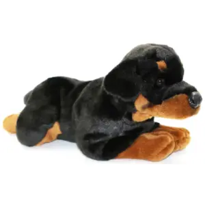 Uni Toys 22811A-RW Rottweiler Black and Brown 45cm Lying Dog Plush Toy