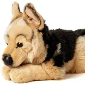 Uni Toys 32235A-DS German Shepherd Beige and Black 37cm Lying Dog Plush Toy