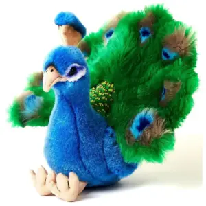 Uni Toys F70032 Peacock Blue and Green 19cm Colourful Bird Plush Toy