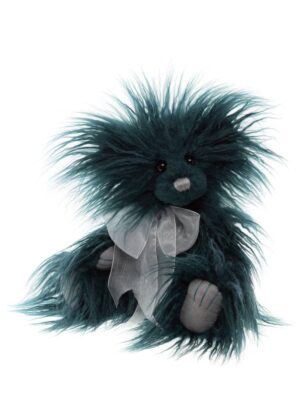 Charlie Bears Fuzzball Dark Green Plush Jointed Bear With Silver Organza Bow+