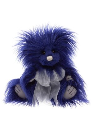 Charlie Bears Fuzzbert Royal Blue Plush Jointed Bear With Pink Organza Bow