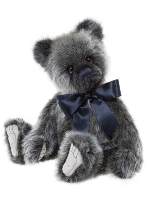 Charlie Bears Fynn Blue Grey Plush Jointed Bear With Navy Blue Satin Bow