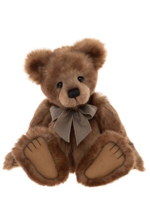 Charlie Bears Griffiths Tan Brown Plush Jointed Bear With Gingham Bow and Jingle