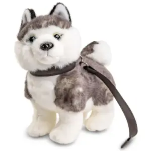 Uni Toys L62432R7 Husky Grey and White with Leash 21cm Standing Dog Plush Toy