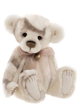 Charlie Bears Lunnet White Plush Jointed Bear With Pink Organza Bow and Pendant+