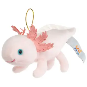 Uni Toys P90912-5 Axolotl Light Pink with Loop on Back 15cm Amphibian Plush Toy
