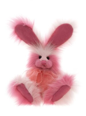 Charlie Bears Pinkerton Pink Plush Jointed Bunny With Peach Organza Bow