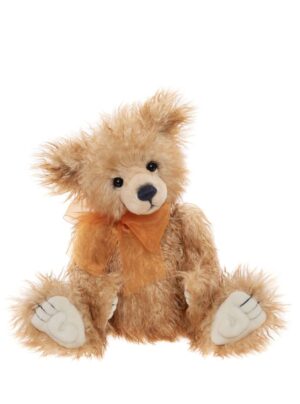 Charlie Bears Poddle Tan Brown Plush Jointed Bear With Orange Organza Bow