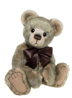 Charlie Bears Simpson Moss Green Plush Jointed Bear With Satin Bow and Necklace