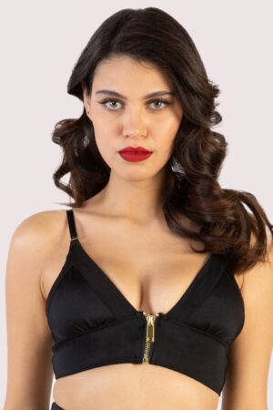Daphne Black Microfibre Wireless Zip Bra | UK 10 | Bettie Page Lingerie
