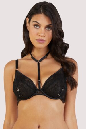 Fairfield Black Fishnet And Lace Plunge Bra | UK 34GG | Felicity Hayward X PP