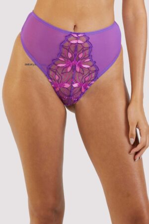 Walpole Purple Embroidered High Waist Thong | UK 8 | Felicity Hayward X PP