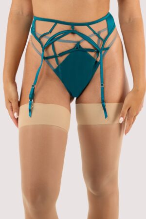 Ramona Teal Strap Detail Illusion Mesh Suspender | UK 12 | Playful Promises