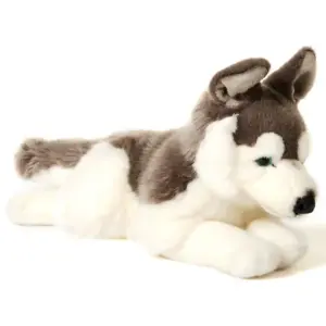 Uni Toys 22813R2 Husky Grey and White 43cm Dog Lying Plush Toy